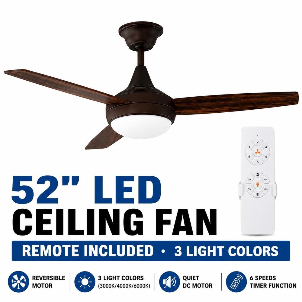 Ceiling Fan with Light & Remote Quiet Reversible DC Fan Dimmable 2k,4k,6k CCT